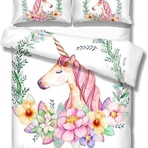 ADASMILE Floral Unicorn King Size Duvet Shams Comforter Set